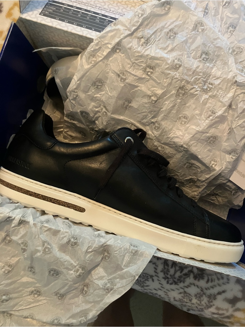 Birkenstock Black Leather Low-Top Sneakers with White Sole